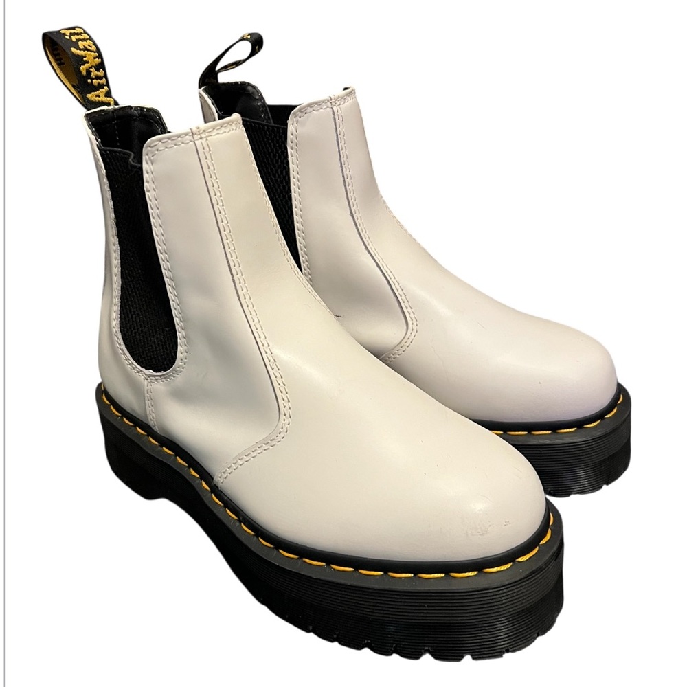 Dr. Martens White Platform Ankle Boots